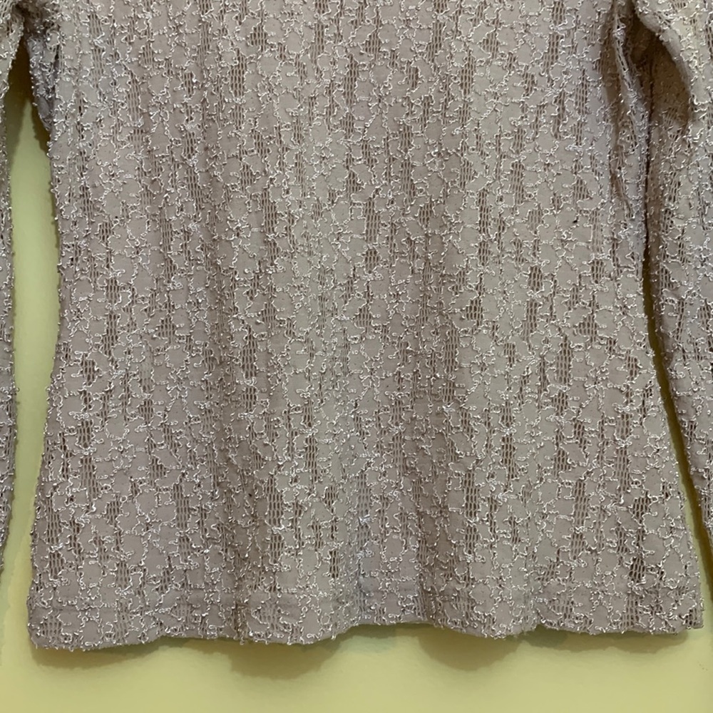 Glu-Glu || Tan Nude Embroidered Floral Lace Sheer Long Sleeve Stretch Top M - Picture 12 of 13